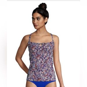 Women's Lands' End UPF 50 Tie-Front Underwire Bust Enhancer Tankini Top size 4